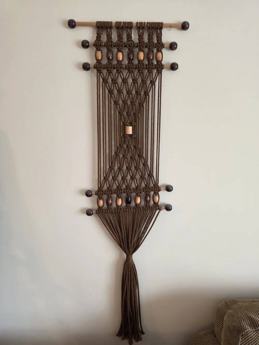 Handcrafted Brown Macramé Wall Hanging with Wooden Beads
